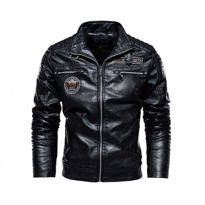 Herrjacka i fodrat konstläder i bikerstil