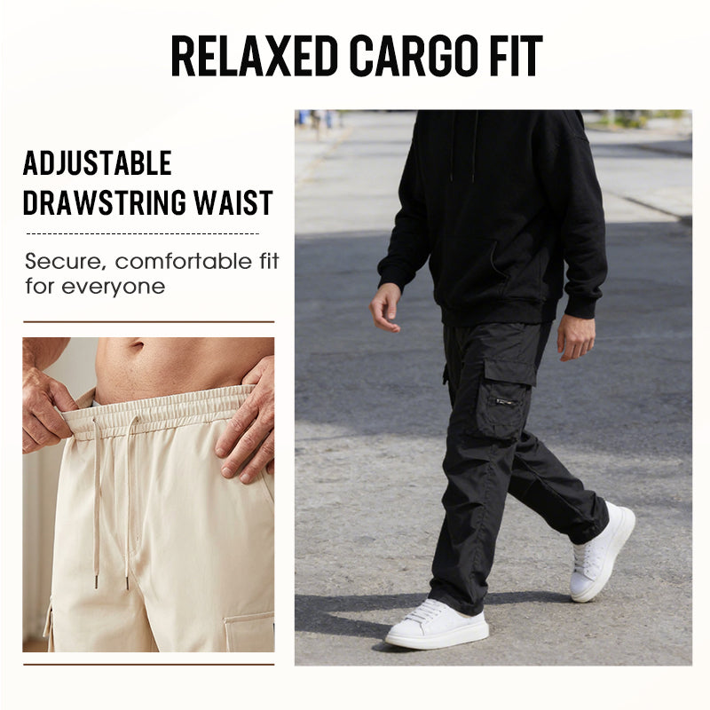 👖 50% RABATT NU!🛠️ Herr Stretch Byxor med Fickor – Multi-Fickor & Dragsko Midja – Casual Raka Byxor 🏃‍♂️