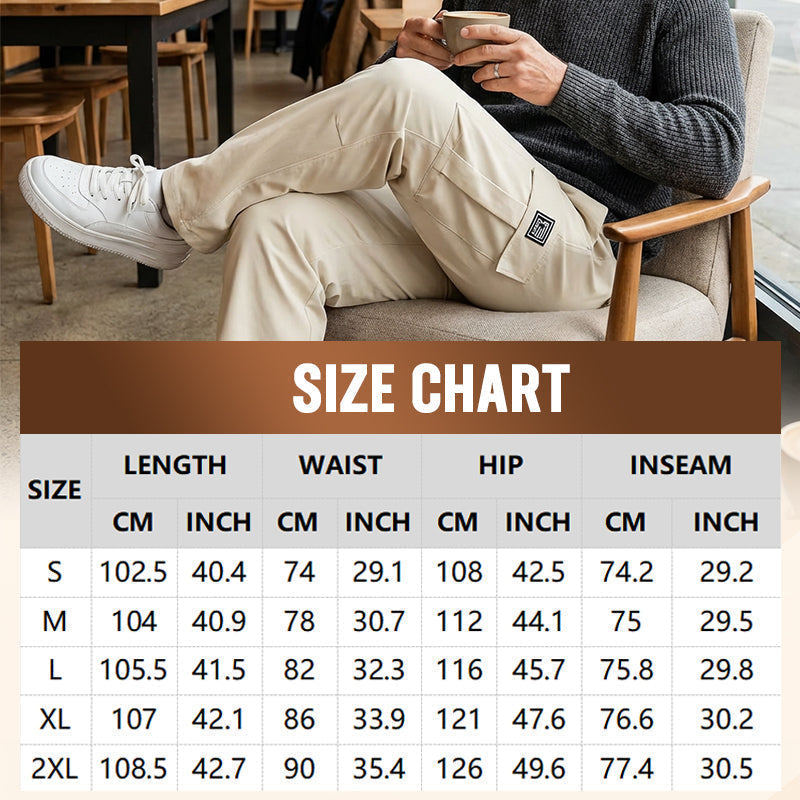 👖 50% RABATT NU!🛠️ Herr Stretch Byxor med Fickor – Multi-Fickor & Dragsko Midja – Casual Raka Byxor 🏃‍♂️
