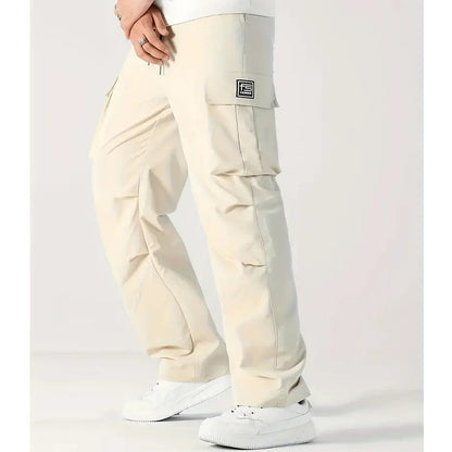 👖 50% RABATT NU!🛠️ Herr Stretch Byxor med Fickor – Multi-Fickor & Dragsko Midja – Casual Raka Byxor 🏃‍♂️