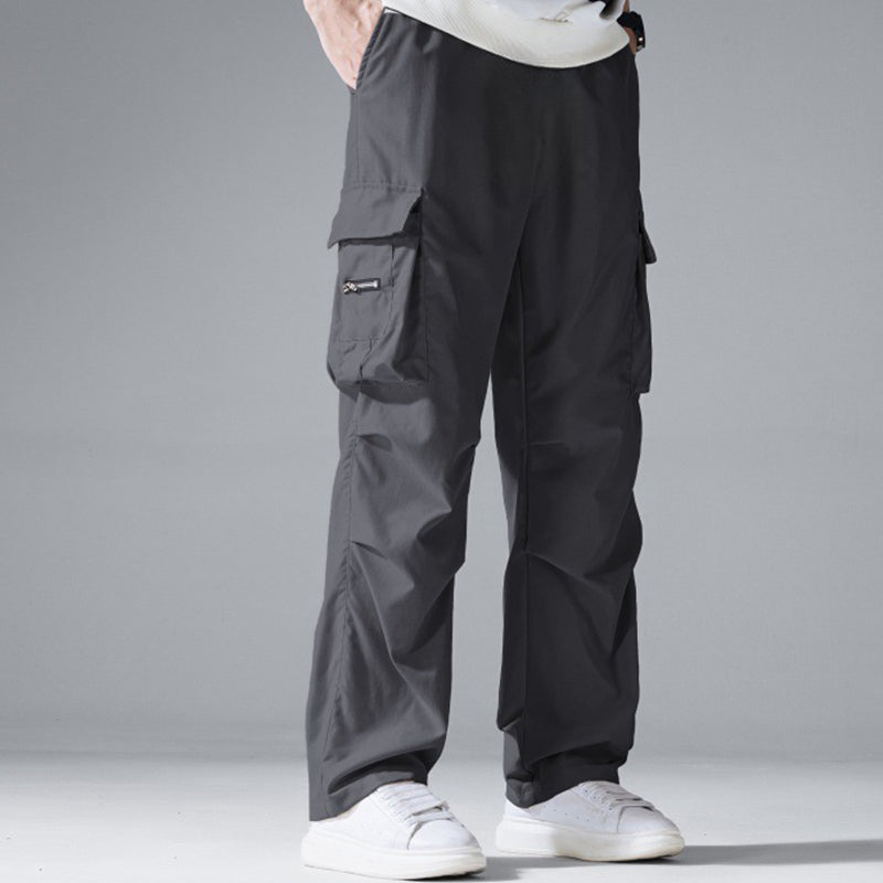 👖 50% RABATT NU!🛠️ Herr Stretch Byxor med Fickor – Multi-Fickor & Dragsko Midja – Casual Raka Byxor 🏃‍♂️