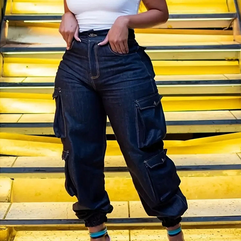 👖 60% RABATT! ✨ Högmidjade stretchiga joggingbyxor i denim – Smidig denim, Höftformande & Avslappnad passform 💙