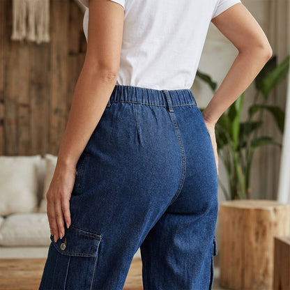 👖 60% RABATT! ✨ Högmidjade stretchiga joggingbyxor i denim – Smidig denim, Höftformande & Avslappnad passform 💙