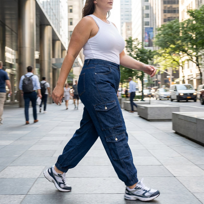 👖 60% RABATT! ✨ Högmidjade stretchiga joggingbyxor i denim – Smidig denim, Höftformande & Avslappnad passform 💙