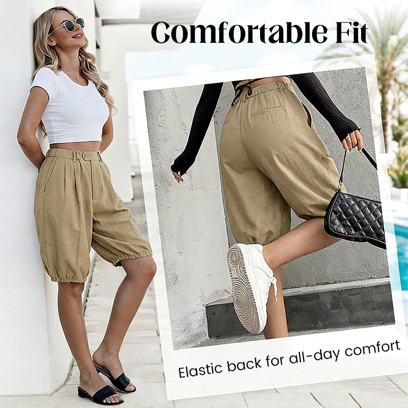 Högmidjade plisserade lanternshorts