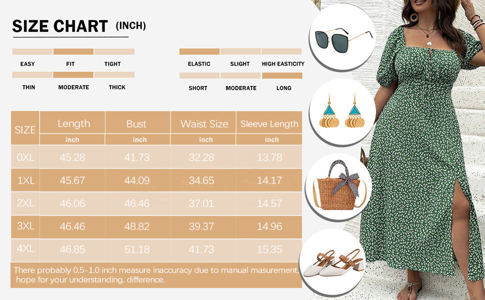 🔥🎁Nyhet 50 % RABATT🔥Klänning Plus Size med Kort Ärm, Slits och Blommönster