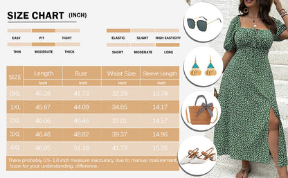 🔥🎁Nyhet 50 % RABATT🔥Klänning Plus Size med Kort Ärm, Slits och Blommönster