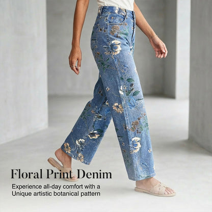 👖 50% RABATT! 🌸 Raka Jeans med Blommönster för Dam – Trendigt Tryck, Bekväm Passform & Perfekt För En Färgstark Look 💙