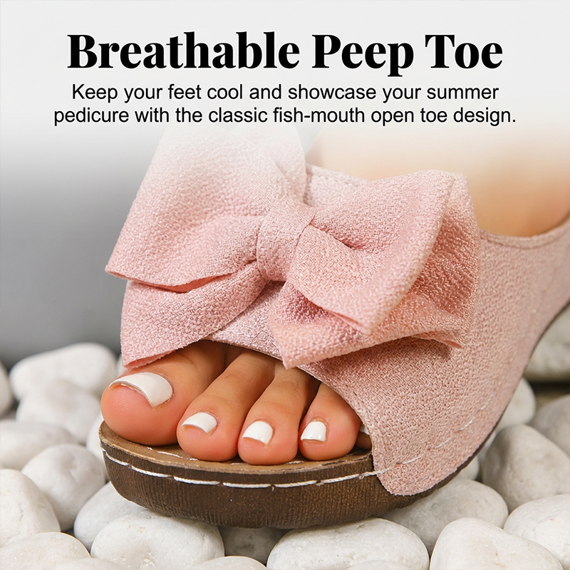 👡 50 % RABATT! 🎀 Tåöppna sandaler med kilklack och rosett för damer – eleganta, bekväma och perfekta för sommaren och festliga tillfällen 🌸
