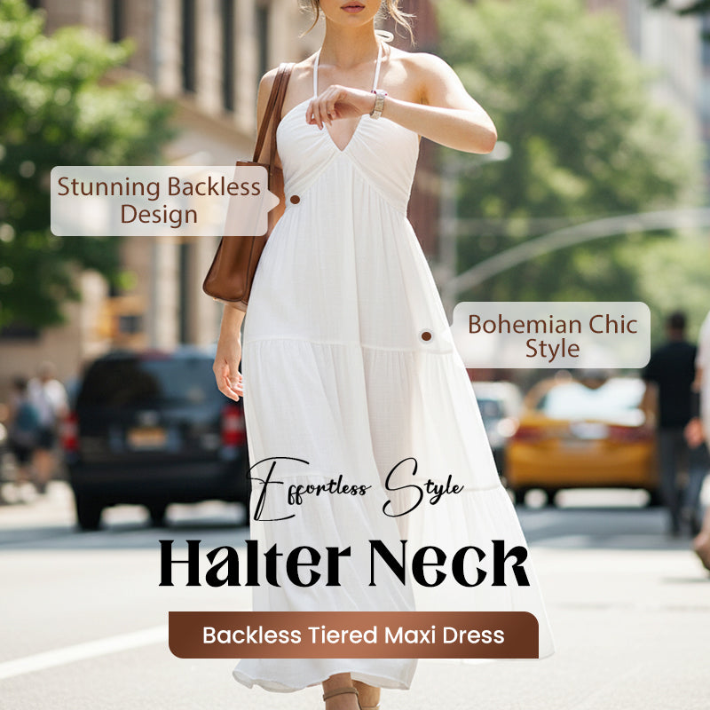 Halter hals rygglös tiered Maxi klänning