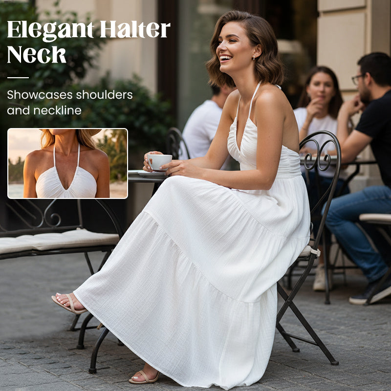 Halter hals rygglös tiered Maxi klänning