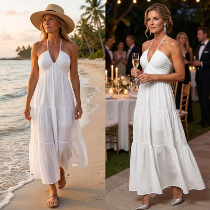Halter hals rygglös tiered Maxi klänning
