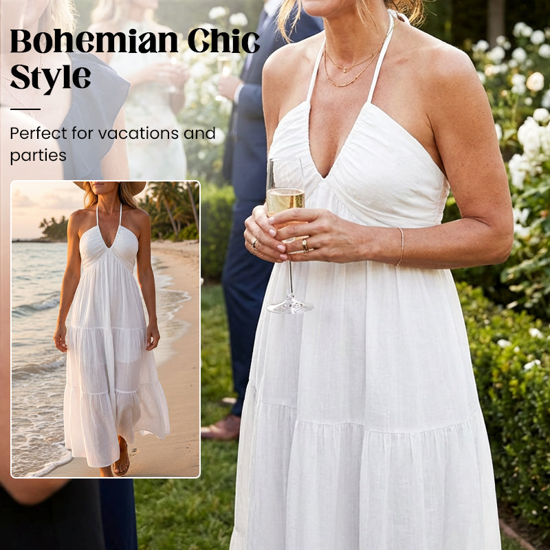 Halter hals rygglös tiered Maxi klänning