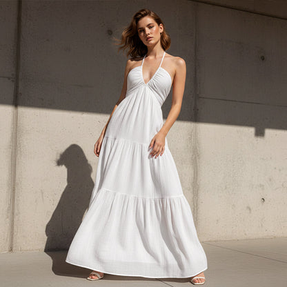 Halter hals rygglös tiered Maxi klänning