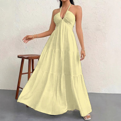 Halter hals rygglös tiered Maxi klänning