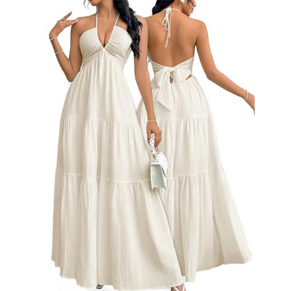Halter hals rygglös tiered Maxi klänning
