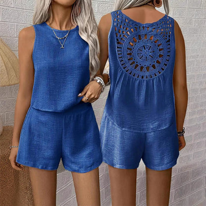 🔥Direktförsäljning från fabriken🔥 Casual ärmlös topp shorts 2-delat set för kvinnor