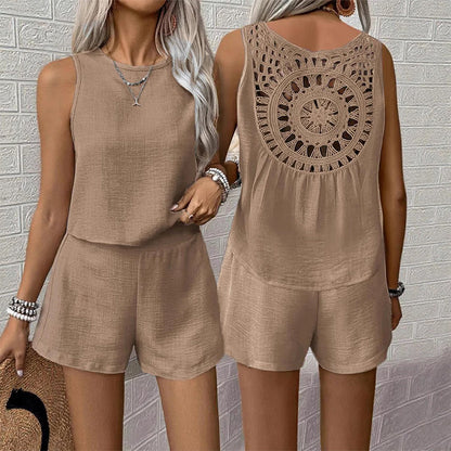 🔥Direktförsäljning från fabriken🔥 Casual ärmlös topp shorts 2-delat set för kvinnor