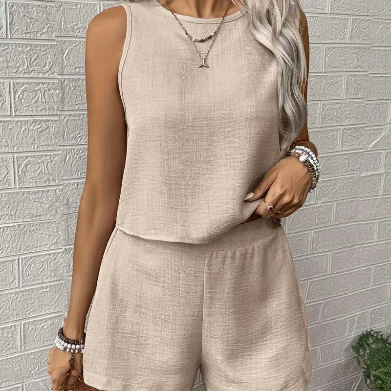 🔥Direktförsäljning från fabriken🔥 Casual ärmlös topp shorts 2-delat set för kvinnor