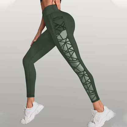 💐 50% RABATT 🔥 | Formgivande Leggings med Hög Midja – Nätpanel & Hjärtmönster