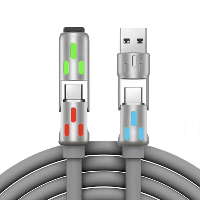 ⚡ 50% RABATT NU!🌈 Universell RGB 4-i-1 Snabbladdningskabel – 240W PD & Flytande Silikon – Hållbar 480Mbps Data Sync Sladd 🔌