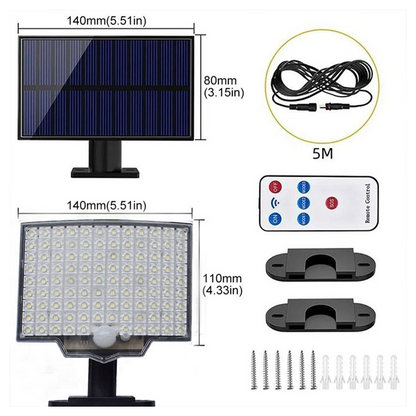 106 LED-solcellslampa med rörelsesensor för utomhusbruk och fjärrkontroll