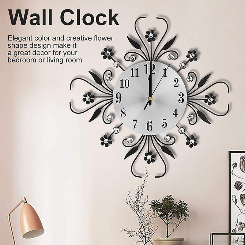🕰️ 60% RABATT! 🌸 Elegant Väggklocka med Blommönster & Strass – Tyst Gång, Batteridriven & Perfekt för Hem & Kontor ✨