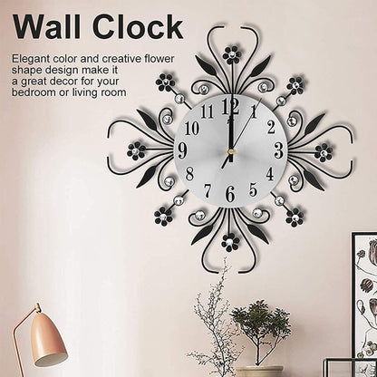 🕰️ 60% RABATT! 🌸 Elegant Väggklocka med Blommönster & Strass – Tyst Gång, Batteridriven & Perfekt för Hem & Kontor ✨