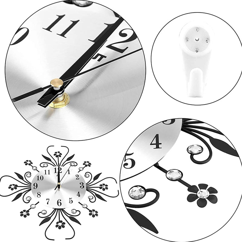 🕰️ 60% RABATT! 🌸 Elegant Väggklocka med Blommönster & Strass – Tyst Gång, Batteridriven & Perfekt för Hem & Kontor ✨