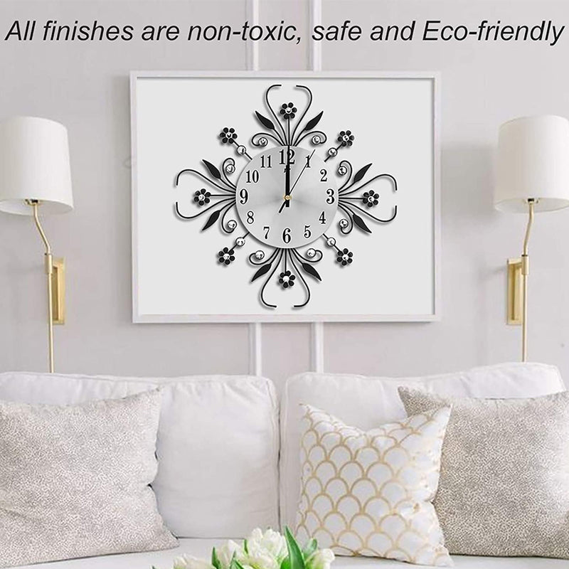 🕰️ 60% RABATT! 🌸 Elegant Väggklocka med Blommönster & Strass – Tyst Gång, Batteridriven & Perfekt för Hem & Kontor ✨