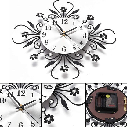 🕰️ 60% RABATT! 🌸 Elegant Väggklocka med Blommönster & Strass – Tyst Gång, Batteridriven & Perfekt för Hem & Kontor ✨