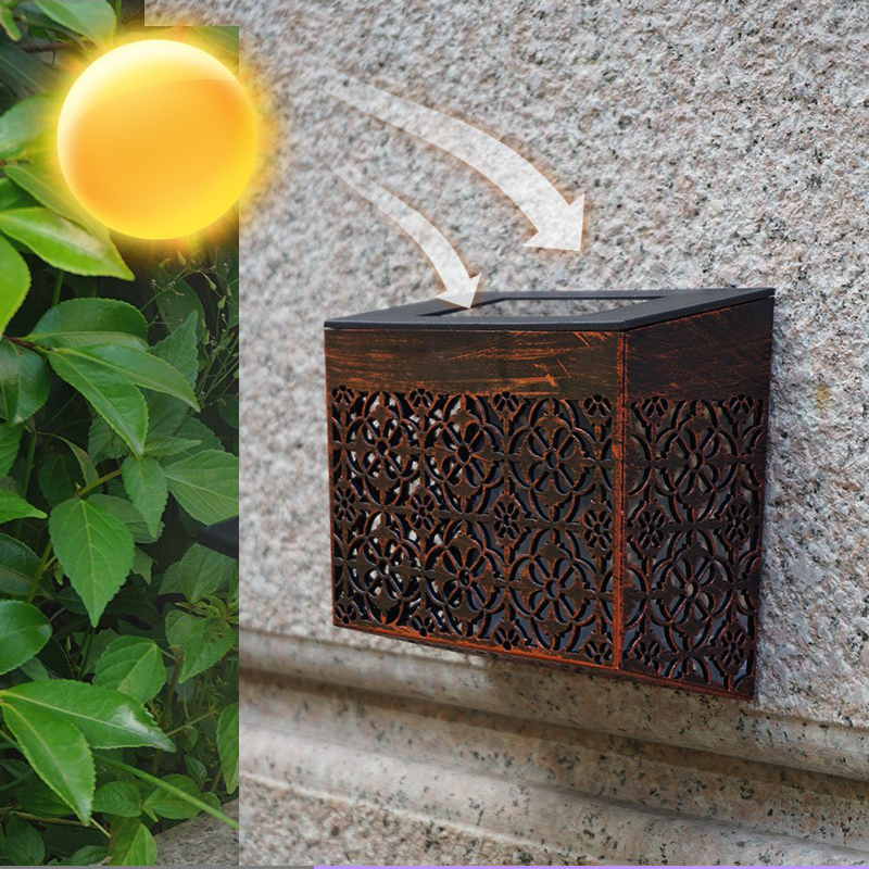 Solcellsdriven LED-vägglampa med snidade mönster för gångväg och trädgård