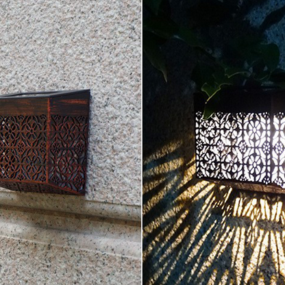 Solcellsdriven LED-vägglampa med snidade mönster för gångväg och trädgård