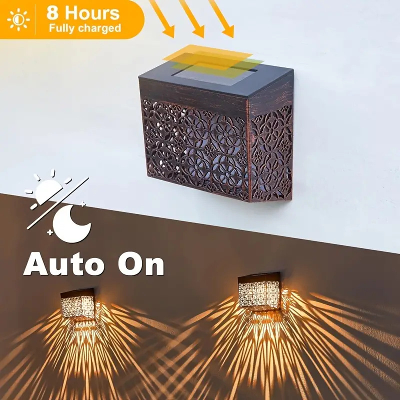 Solcellsdriven LED-vägglampa med snidade mönster för gångväg och trädgård