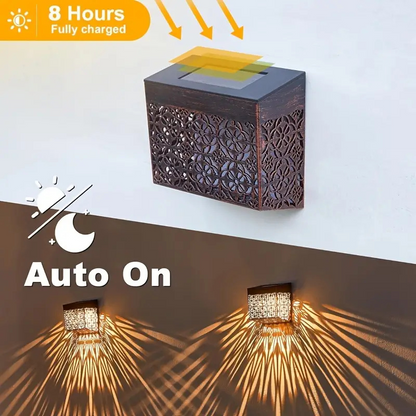 Solcellsdriven LED-vägglampa med snidade mönster för gångväg och trädgård