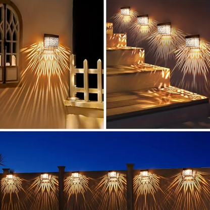 Solcellsdriven LED-vägglampa med snidade mönster för gångväg och trädgård