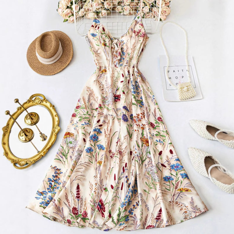 👗 50% RABATT! 🌸 Midi-klänning i Stor Storlek med Blommönster & Spaghettiband – Bekväm, Figursydd & Perfekt för Sommar & Fest 🎀
