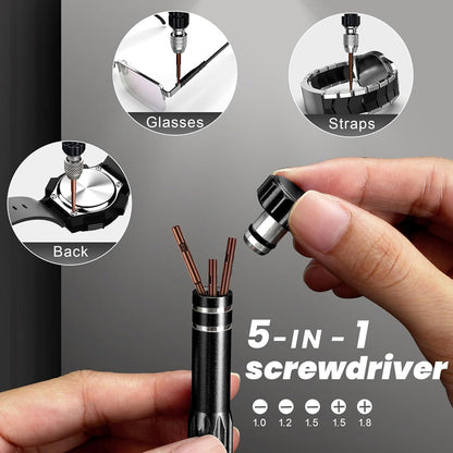💎 50% RABATT! 💎 Professionellt Verktygsset för Klockreparation – Allt-i-ett, precisionsverktyg i rostfritt stål för batteri & armband