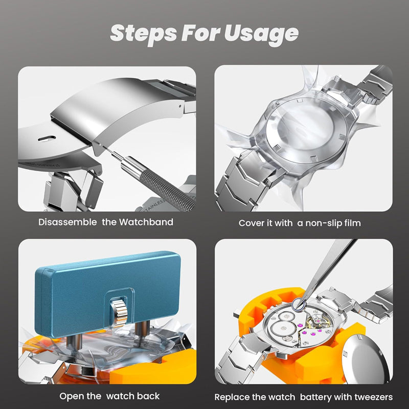 💎 50% RABATT! 💎 Professionellt Verktygsset för Klockreparation – Allt-i-ett, precisionsverktyg i rostfritt stål för batteri & armband