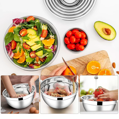 🥣 60% RABATT NU! 🔪 6 Skålar i Rostfritt Stål med 3 Rivjärnstillbehör – Olika Storlekar, Lufttäta Lock & Stapelbara För Perfekt Förvaring ✨