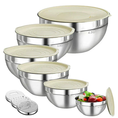 🥣 60% RABATT NU! 🔪 6 Skålar i Rostfritt Stål med 3 Rivjärnstillbehör – Olika Storlekar, Lufttäta Lock & Stapelbara För Perfekt Förvaring ✨