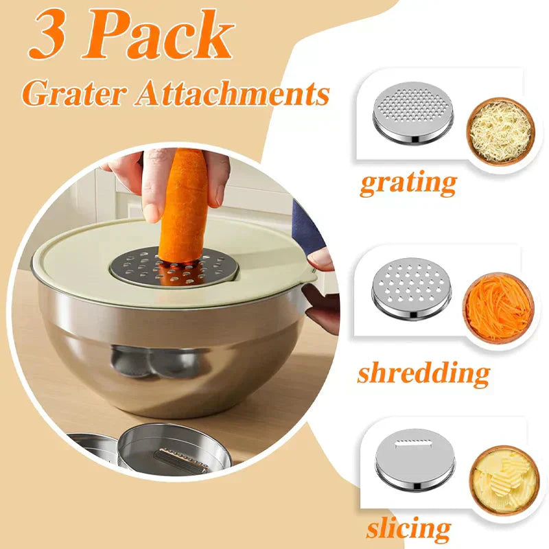 🥣 60% RABATT NU! 🔪 6 Skålar i Rostfritt Stål med 3 Rivjärnstillbehör – Olika Storlekar, Lufttäta Lock & Stapelbara För Perfekt Förvaring ✨
