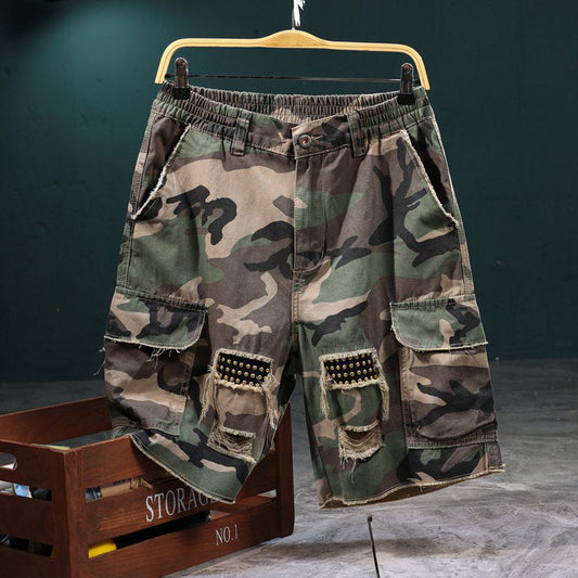 🔥Cargoshorts med nitar i kamouflage för män