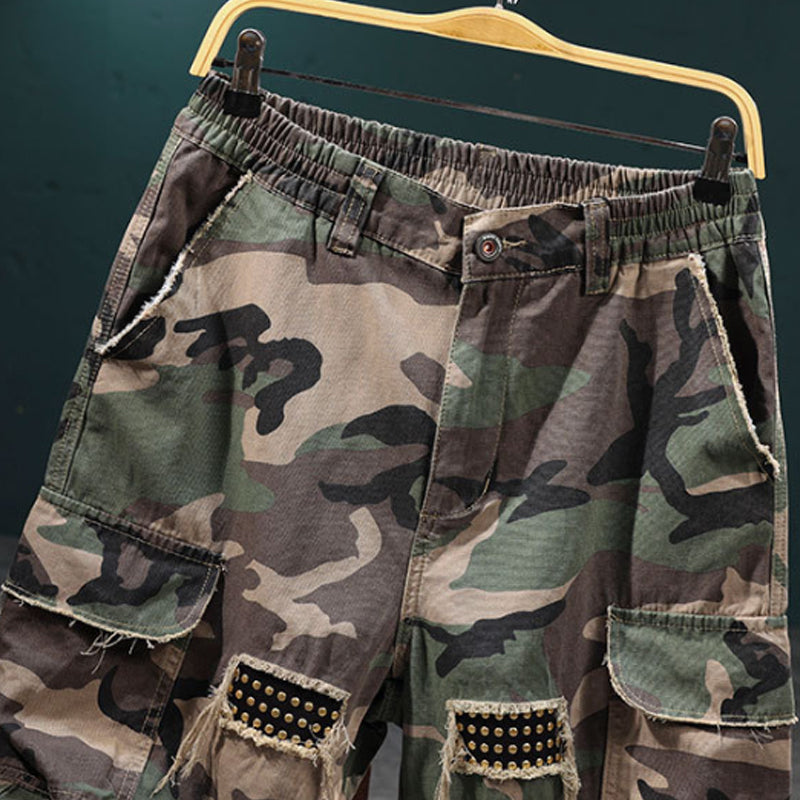 🔥Cargoshorts med nitar i kamouflage för män