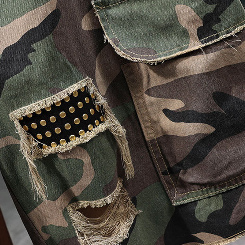 🔥Cargoshorts med nitar i kamouflage för män