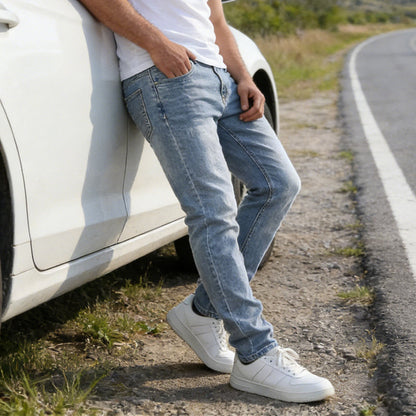 👖 50% RABATT! 🔥 Moderna Stretchjeans i Slim Fit – Vintage-tvättad, Bekväm Stretch & Perfekt För Vardagsbruk 💙