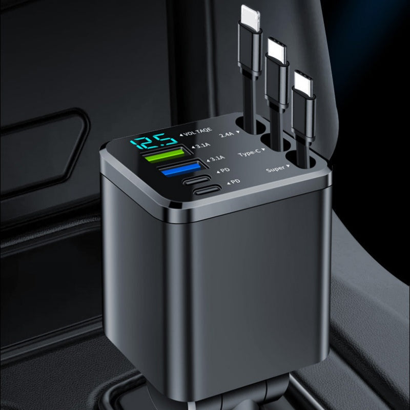 🔋 50% RABATT! 🚗 7-i-1 Infällbar Snabbladdare för Bil med Spänningsvisning – USB-C, Snabbladdning & Praktisk för Dagligt Bruk 📱