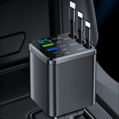 🔋 50% RABATT! 🚗 7-i-1 Infällbar Snabbladdare för Bil med Spänningsvisning – USB-C, Snabbladdning & Praktisk för Dagligt Bruk 📱