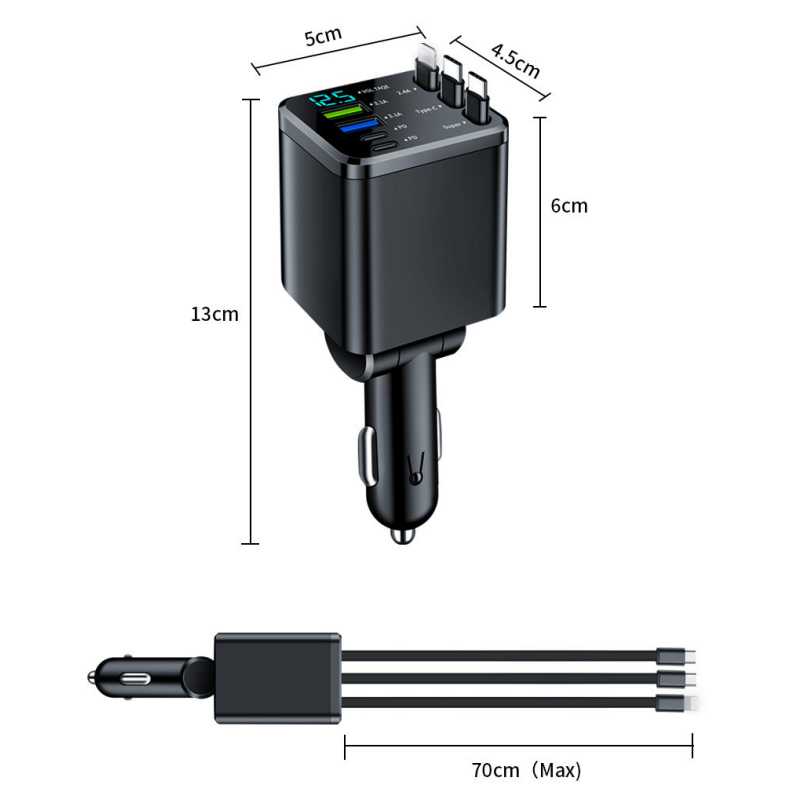 🔋 50% RABATT! 🚗 7-i-1 Infällbar Snabbladdare för Bil med Spänningsvisning – USB-C, Snabbladdning & Praktisk för Dagligt Bruk 📱