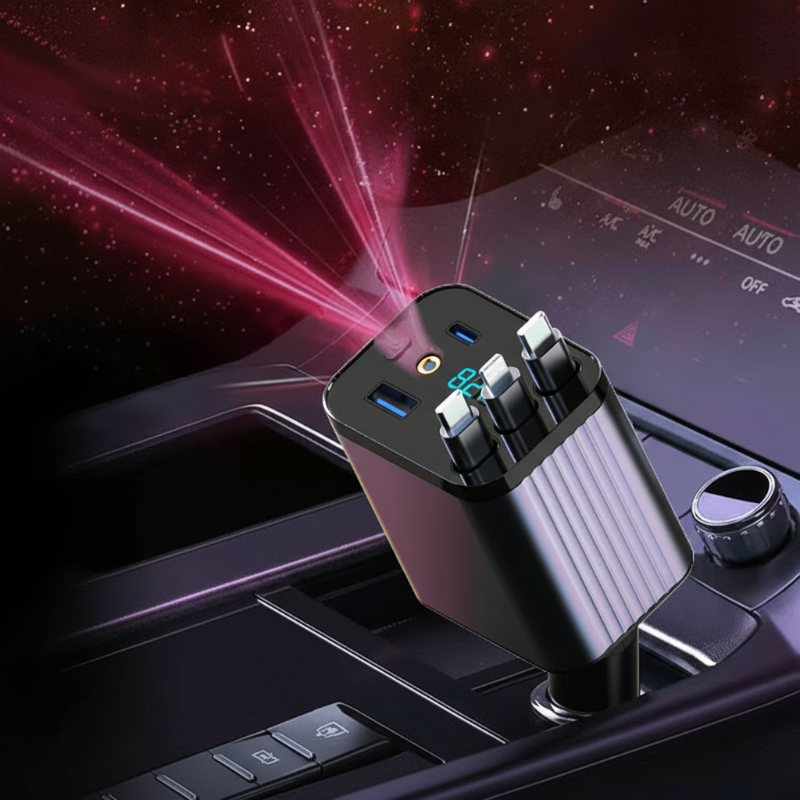 🔋 50% RABATT! 🚗 7-i-1 Infällbar Snabbladdare för Bil med Spänningsvisning – USB-C, Snabbladdning & Praktisk för Dagligt Bruk 📱